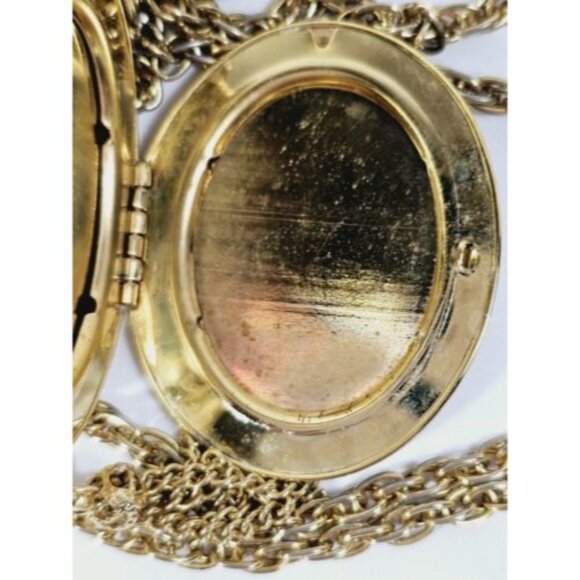 Vtg Gold Tone Rose Pendant Locket Necklace W/ Faux Pearls & Tassel Chain - Picture 7 of 8